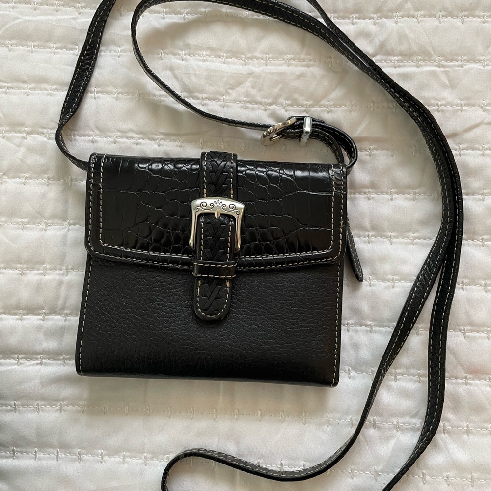 Brighton Black Croc-Embossed Leather Mini Crossbody Bag